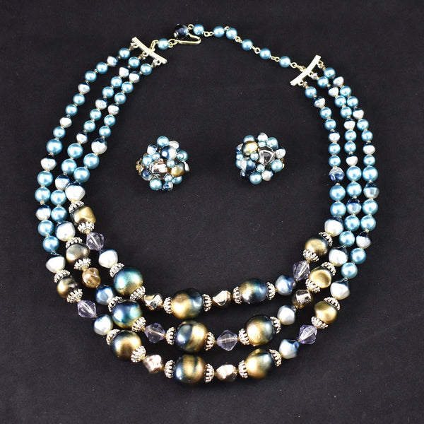 Vintage Blue & Gold Necklace Set Cats Like Us