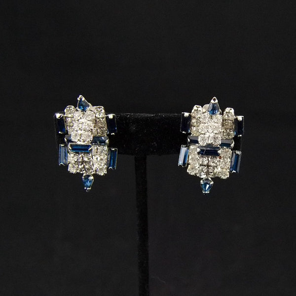 Vintage Blue Rhinestone 3D Earrings Cats Like Us