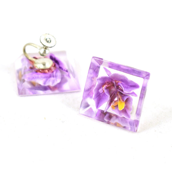 Vintage Carved Lucite Iris Earrings Cats Like Us