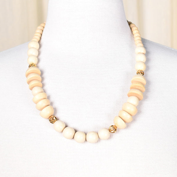 Vintage Chunky Geometric Wood Necklace Cats Like Us