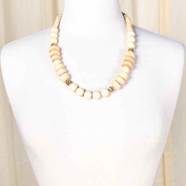 Vintage Chunky Geometric Wood Necklace Cats Like Us