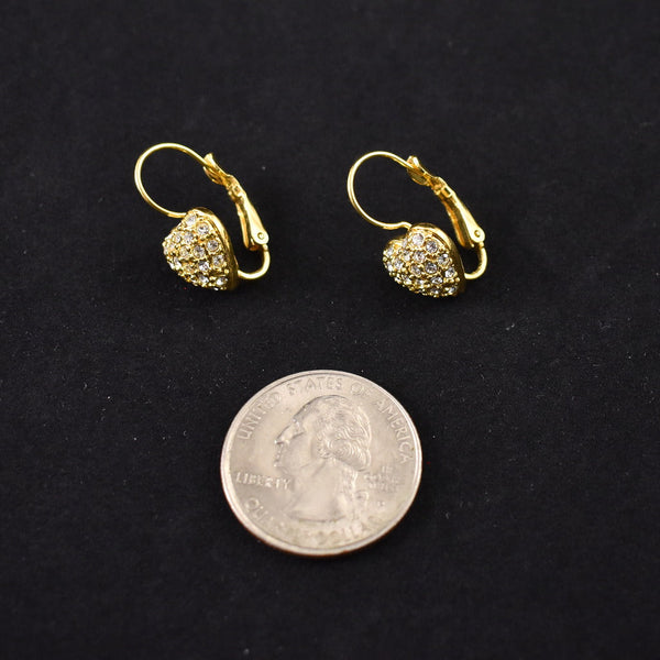 Vintage Gold Rhinestone Heart Earrings Cats Like Us