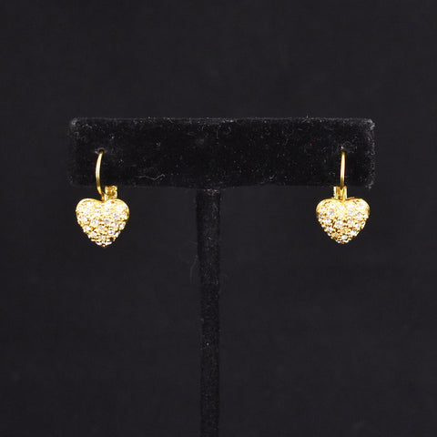 Vintage Gold Rhinestone Heart Earrings Cats Like Us