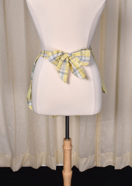 Vintage Gray & Yellow Plaid Scallop Daisy Apron Cats Like Us