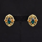 Cats Like Us Vintage Green Rhinestone Earrings