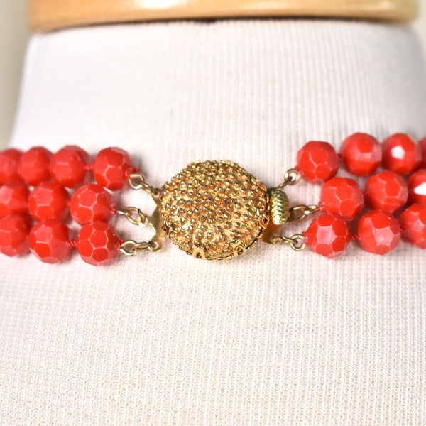 Vintage Red Bead Necklace & Bracelet Set Cats Like Us