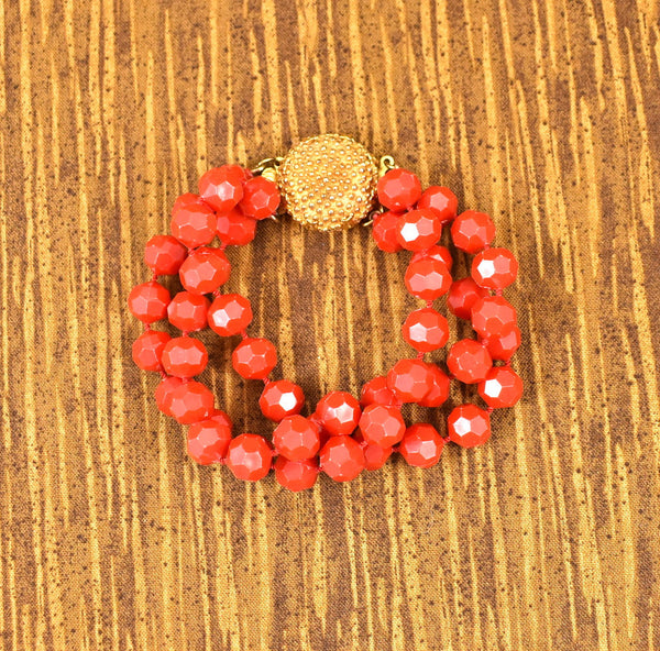 Vintage Red Bead Necklace & Bracelet Set Cats Like Us