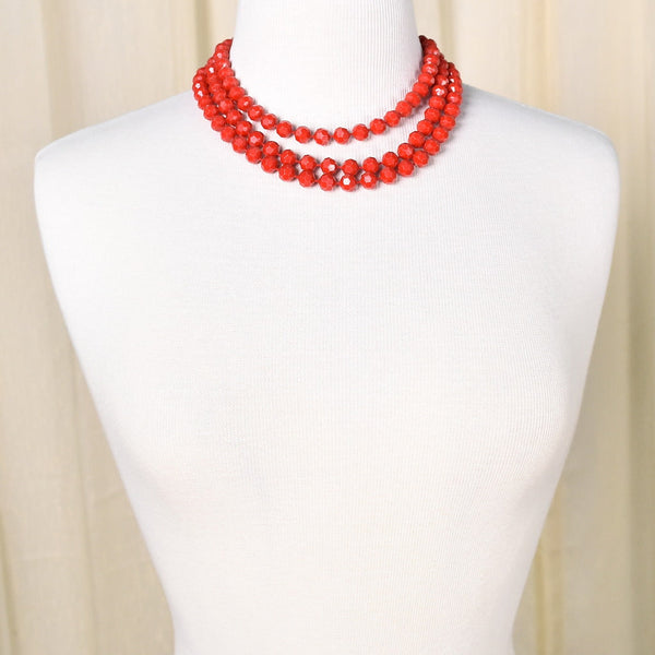 Vintage Red Bead Necklace & Bracelet Set Cats Like Us