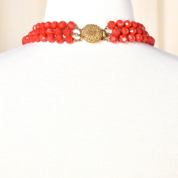 Vintage Red Bead Necklace & Bracelet Set Cats Like Us