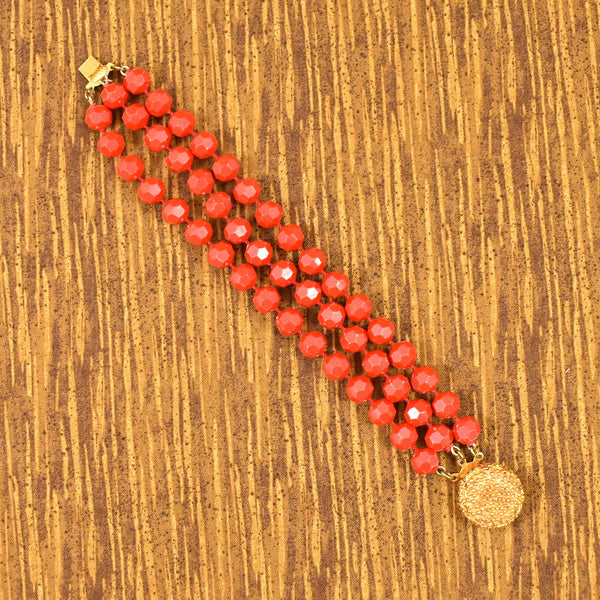 Vintage Red Bead Necklace & Bracelet Set Cats Like Us