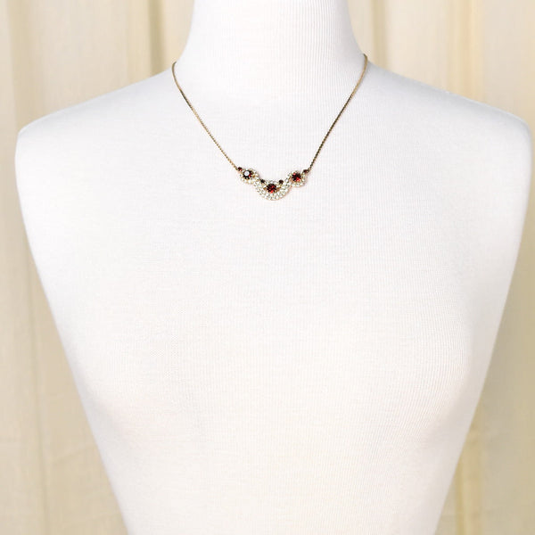 Vintage Red Rhinestone Necklace Set Cats Like Us