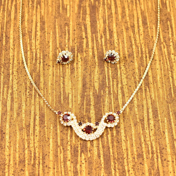 Vintage Red Rhinestone Necklace Set Cats Like Us