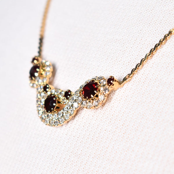Vintage Red Rhinestone Necklace Set Cats Like Us