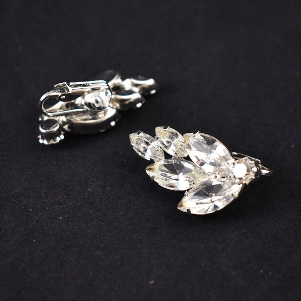 Vintage Rhinestone Leaf Earrings Cats Like Us