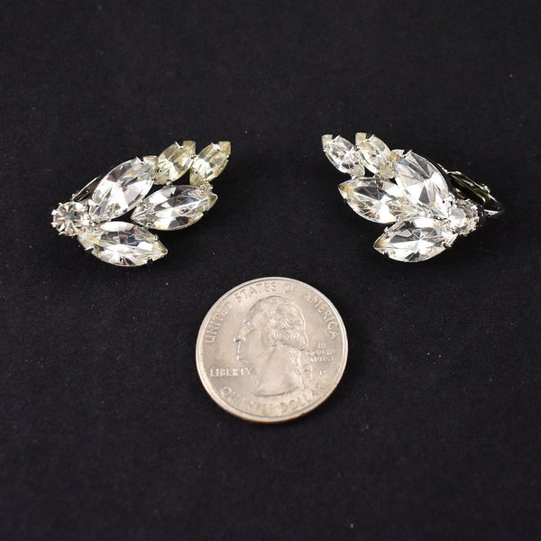 Vintage Rhinestone Leaf Earrings Cats Like Us