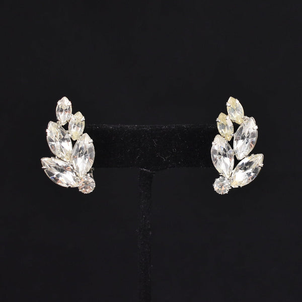 Vintage Rhinestone Leaf Earrings Cats Like Us