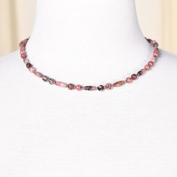 Vintage Rhodonite Bead Necklace Cats Like Us