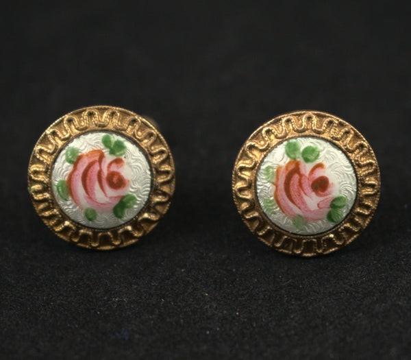 Vintage Rose Enamel Pin & Earring Set Cats Like Us