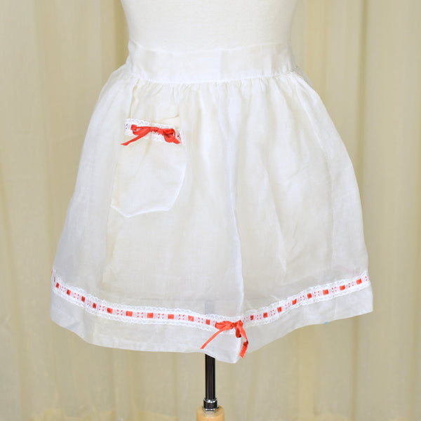 Vintage Sheer Red Ribbon Half Apron Cats Like Us
