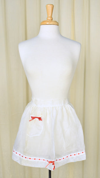 Vintage Sheer Red Ribbon Half Apron Cats Like Us