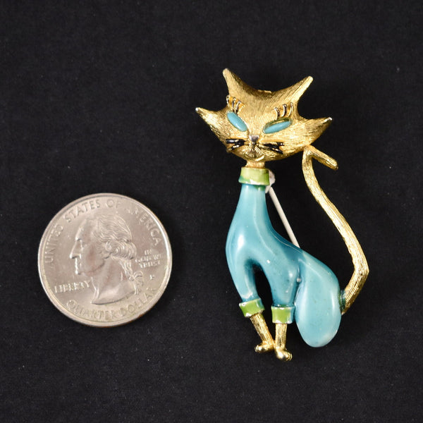 Vintage Siamese Teal Enamel Cat Brooch Cats Like Us