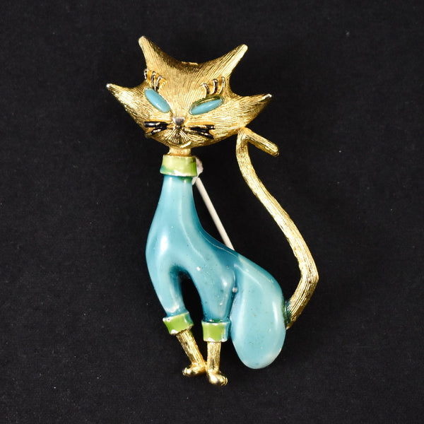 Vintage Siamese Teal Enamel Cat Brooch Cats Like Us