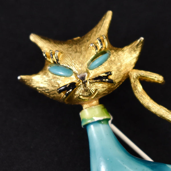 Vintage Siamese Teal Enamel Cat Brooch Cats Like Us