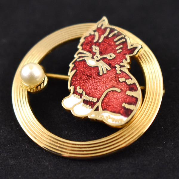 Vintage Tiny Circle & Kitten Pin Cats Like Us