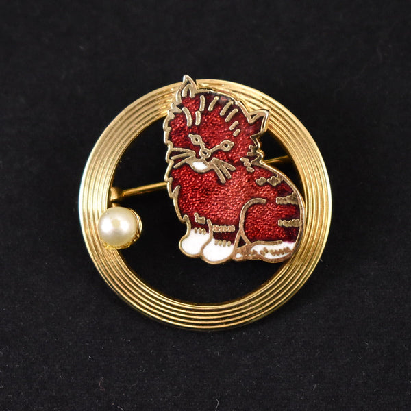 Vintage Tiny Circle & Kitten Pin Cats Like Us
