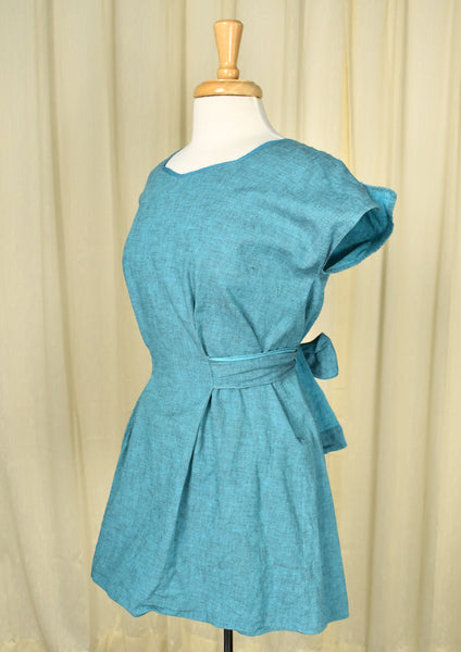 Vintage Turquoise Smock Apron Cats Like Us