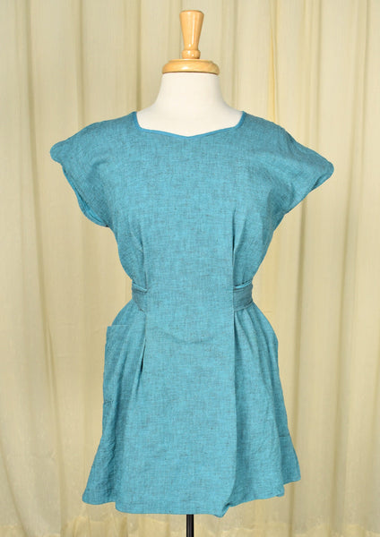 Vintage Turquoise Smock Apron Cats Like Us