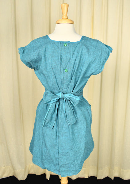 Vintage Turquoise Smock Apron Cats Like Us
