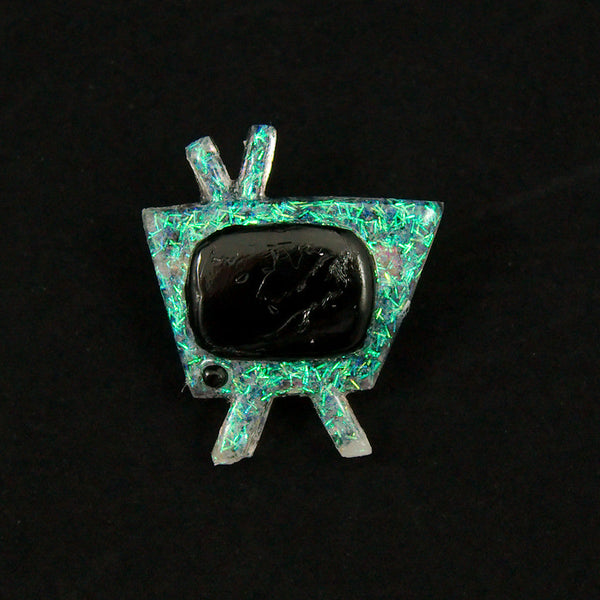 White Atomic Retro TV Brooch Cats Like Us