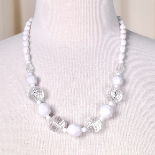 White & Clear Faceted Necklace Cats Like Us