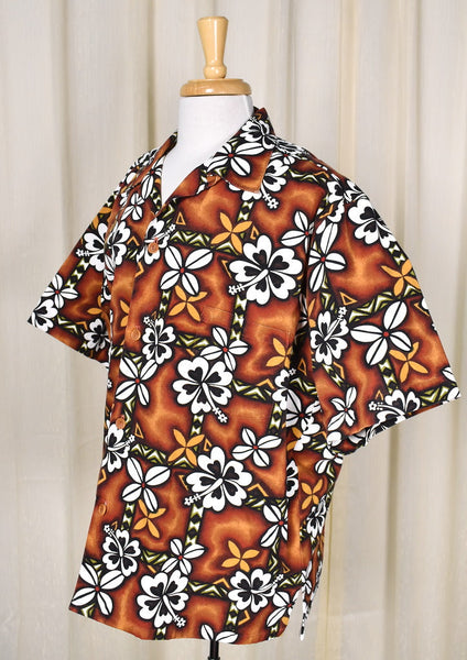 White Hibiscus Brown Shirt Cats Like Us