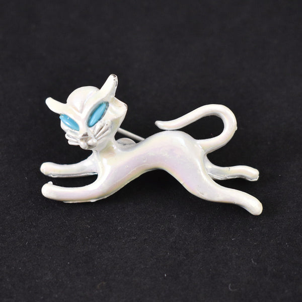 White Iridescent Cat Brooch Pin Cats Like Us
