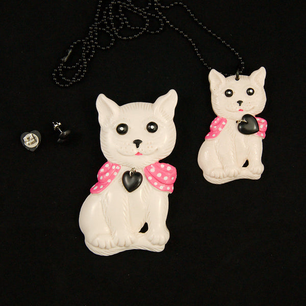 White Retro Cat Jewelry Set Cats Like Us