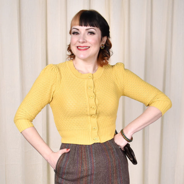 Yellow Cute Cropped Cardigan Cats Like Us