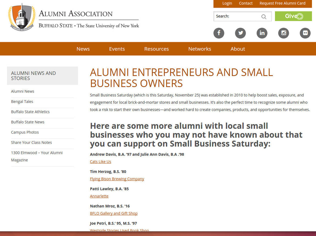 Cats Like Us mentioned on the Buffalo State Alumni website!