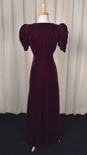 1930s Plum Silk Velvet Maxi Dress Cats Like Us