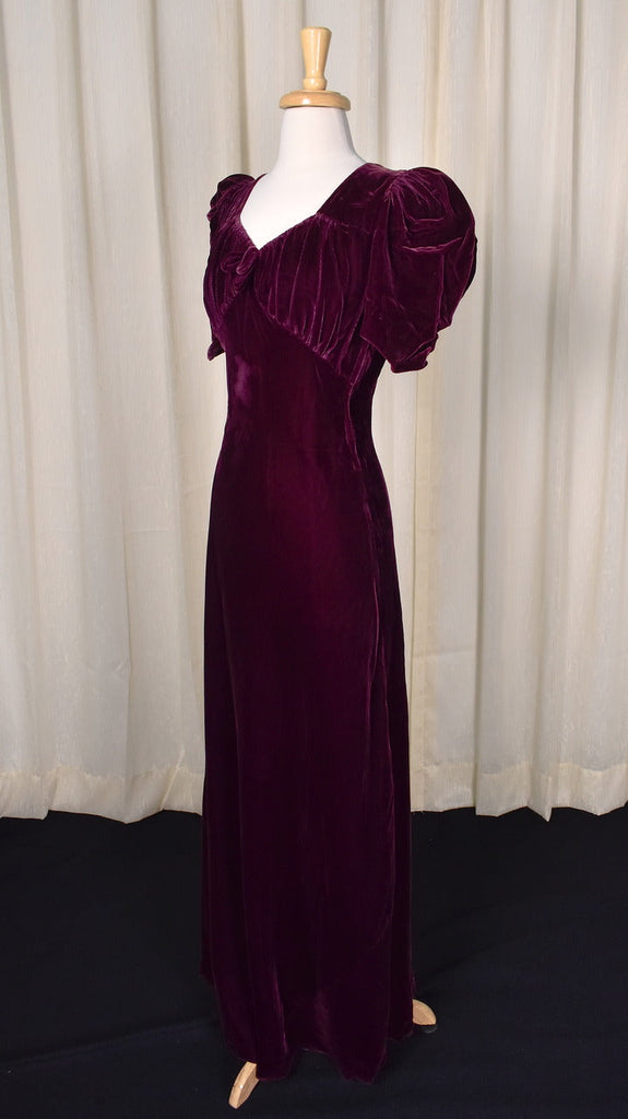 1930s Plum Silk Velvet Maxi Dress Cats Like Us 1930s Plum Silk Velvet Maxi Dress Cats Like Us