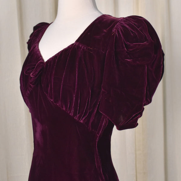 1930s Plum Silk Velvet Maxi Dress Cats Like Us