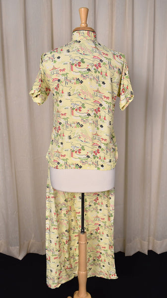 1940s Asian Novelty Print Rayon PJs Cats Like Us