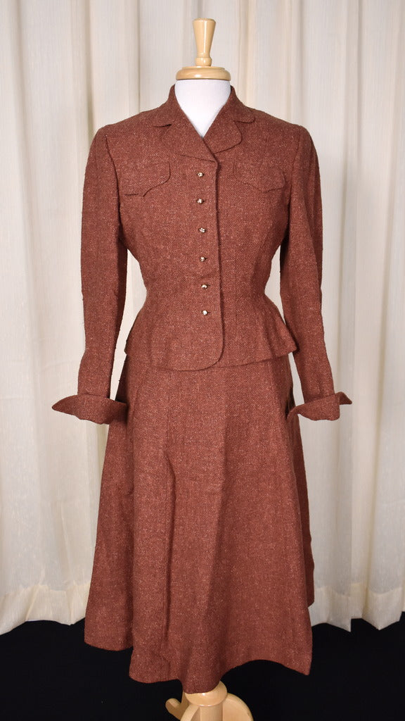 1940s Brown A-line Skirt Suit Cats Like Us
