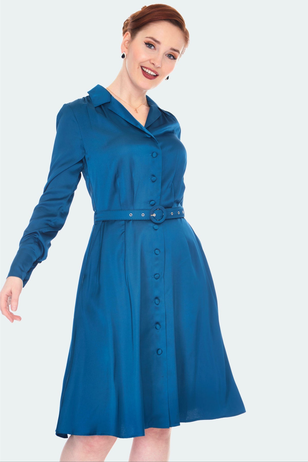 1940 shirt dress 1940s Geraldine Shirt Dress Teal / LG