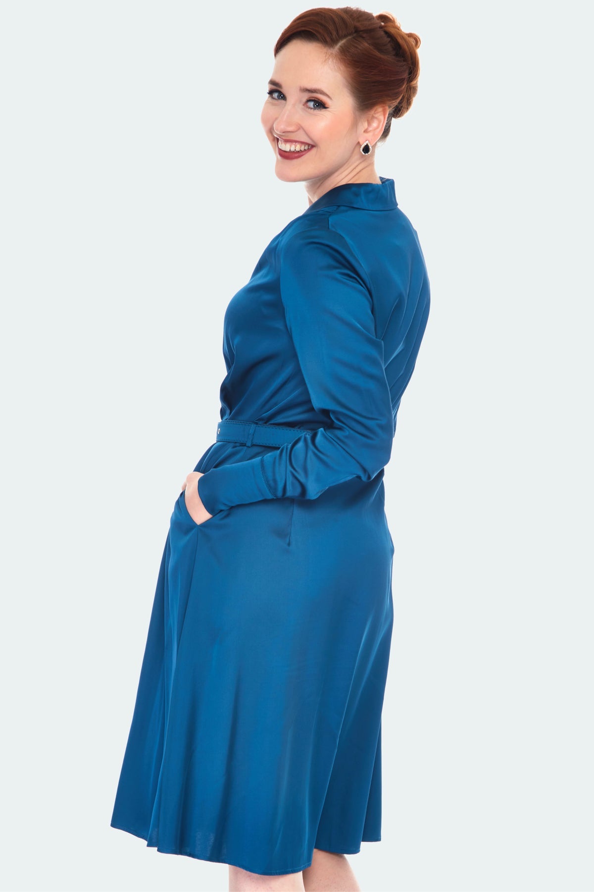1940 shirt dress 1940s Geraldine Shirt Dress Teal / LG