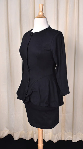 1940s Style Black Peplum Skirt Suit Cats Like Us