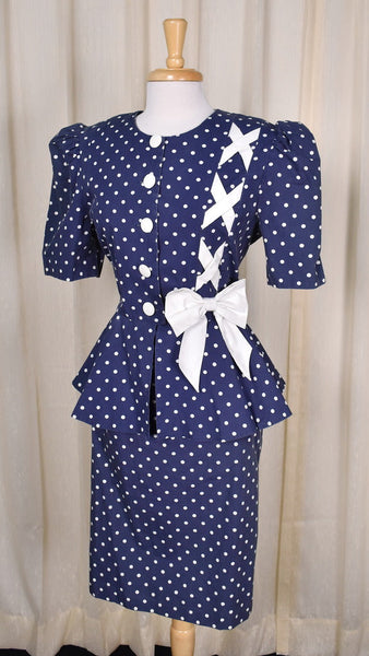 1940s Style Bow Peplum Dress Cats Like Us