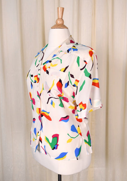 1940s Style Bright Print Blouse Cats Like Us