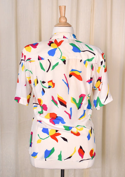 1940s Style Bright Print Blouse Cats Like Us